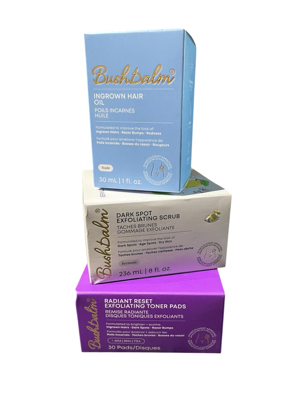 Bushbalm Bundle: Ingrown Oil Darkspot Scrub Toner Pads